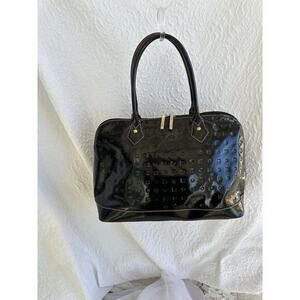 Arcadia Black Embossed Patent Leather LARGE Dome Satchel Bag made in Italy